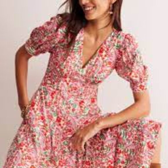 Boden Floral Godet Tea Dress Maxi Floral V Neck Size 14 NWT - Picture 8 of 8